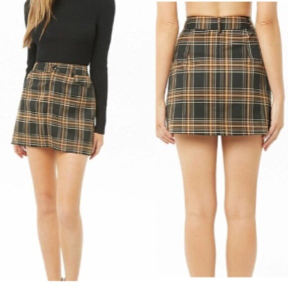Forever 21 Black and Yellow Plaid Skirt Size Medium school girl academia - Picture 1 of 10
